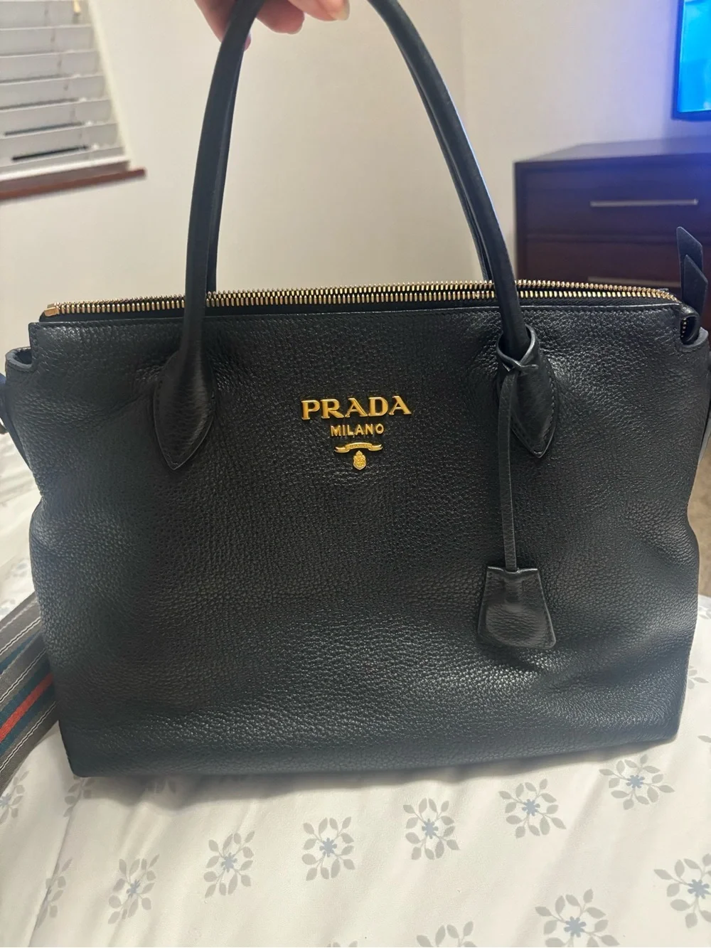 Authentic Prada Milano Black Leather Top-Handle Bag